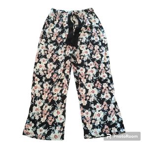 Fabulous Just Like You Black Pink Floral #9950 Stretch Pajama Pants. Women's L